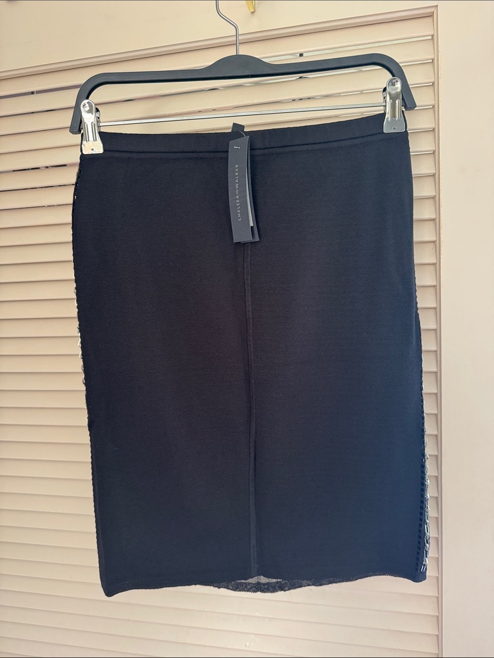 Chelsea and Walker Black Knit Pencil Skirt with chain on sides
